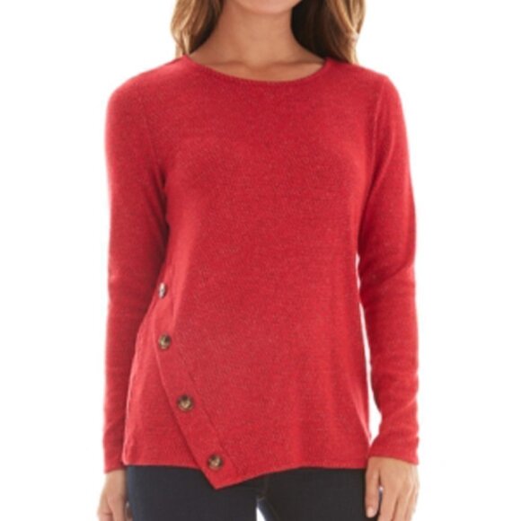 BCX Sweaters - 𝅺JR221 Bcx Red Juniors' Asymmetrical Button-Detail Sweater Size S